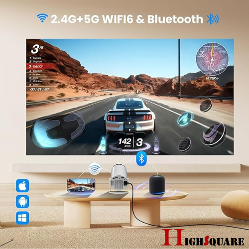 High Square Mini Projector 4k with WiFi 6 and Bluetooth,Android System ...